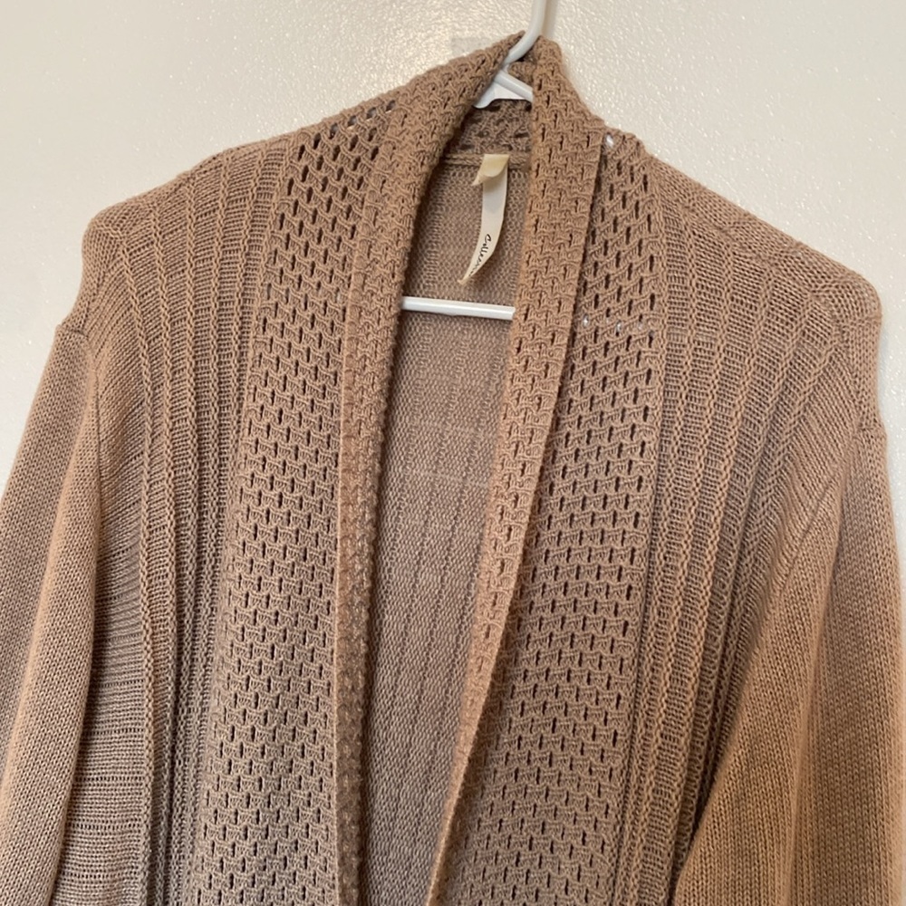 NY Collection camel cotton blend open mixed chunky knit cardigan sweater… - Picture 5 of 10